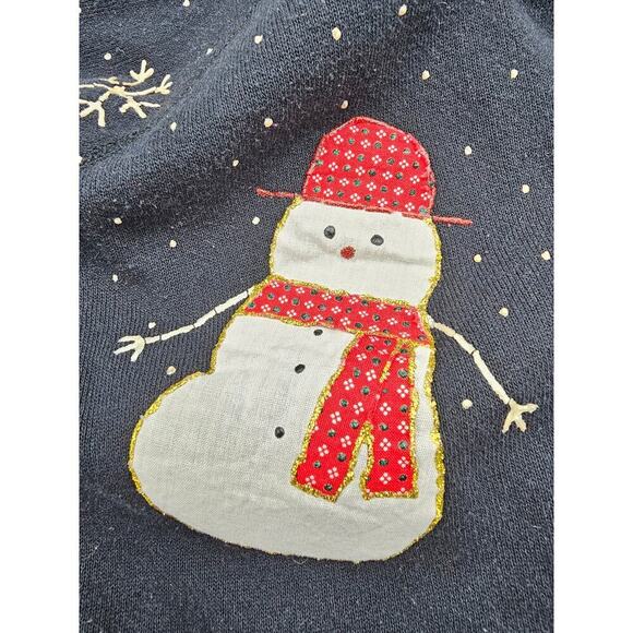 Vintage Handmade Women's XL Pannill Black Snowman Crewneck Holiday Sweater - Picture 10 of 11